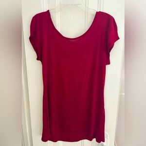 Burgundy Wine Short Sleeve Top Criss Cross Straps Hi Low Hem Stretchy S/M